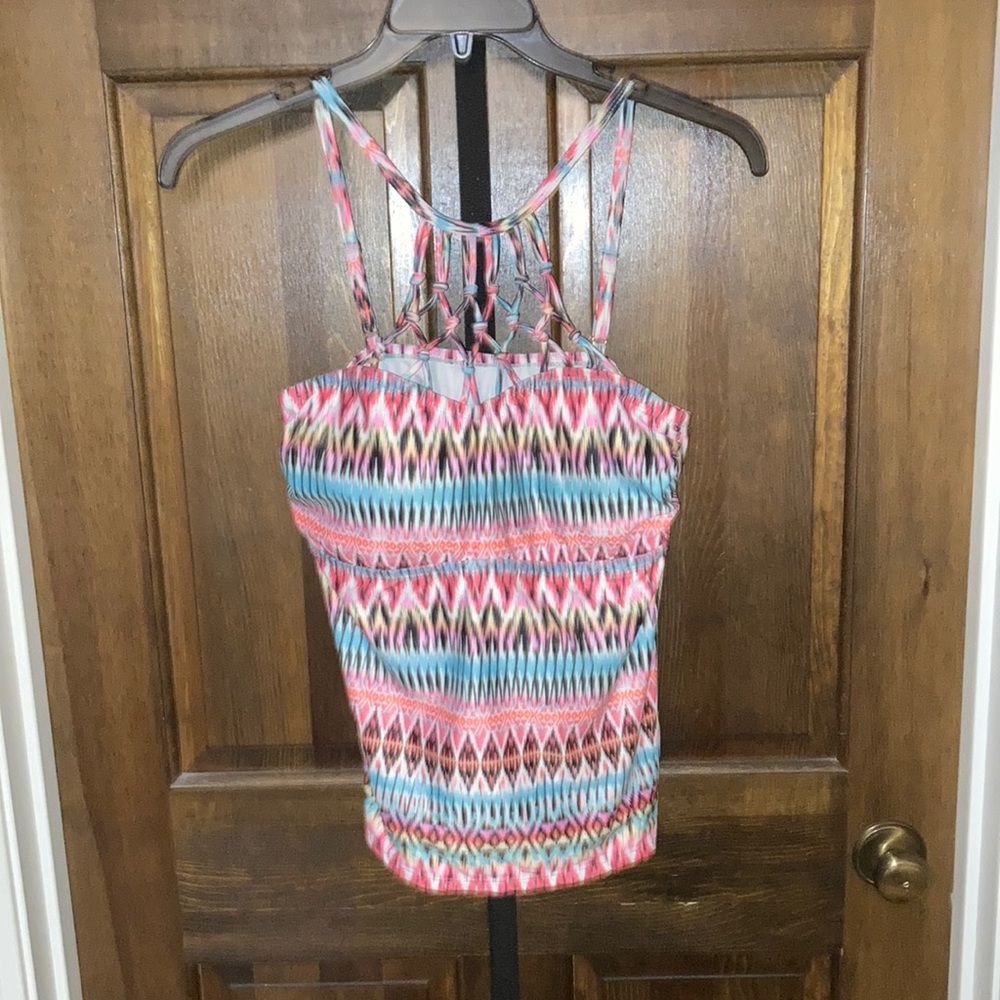 Catalina Coral, Turquoise, White Multi Color Strappy Swim Tankini Top